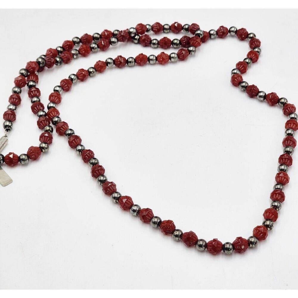 Vintage 70s Anne Klein Accessocraft Necklace Red Amber Cut Glass Beads Autumn